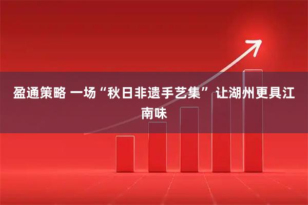 盈通策略 一场“秋日非遗手艺集” 让湖州更具江南味
